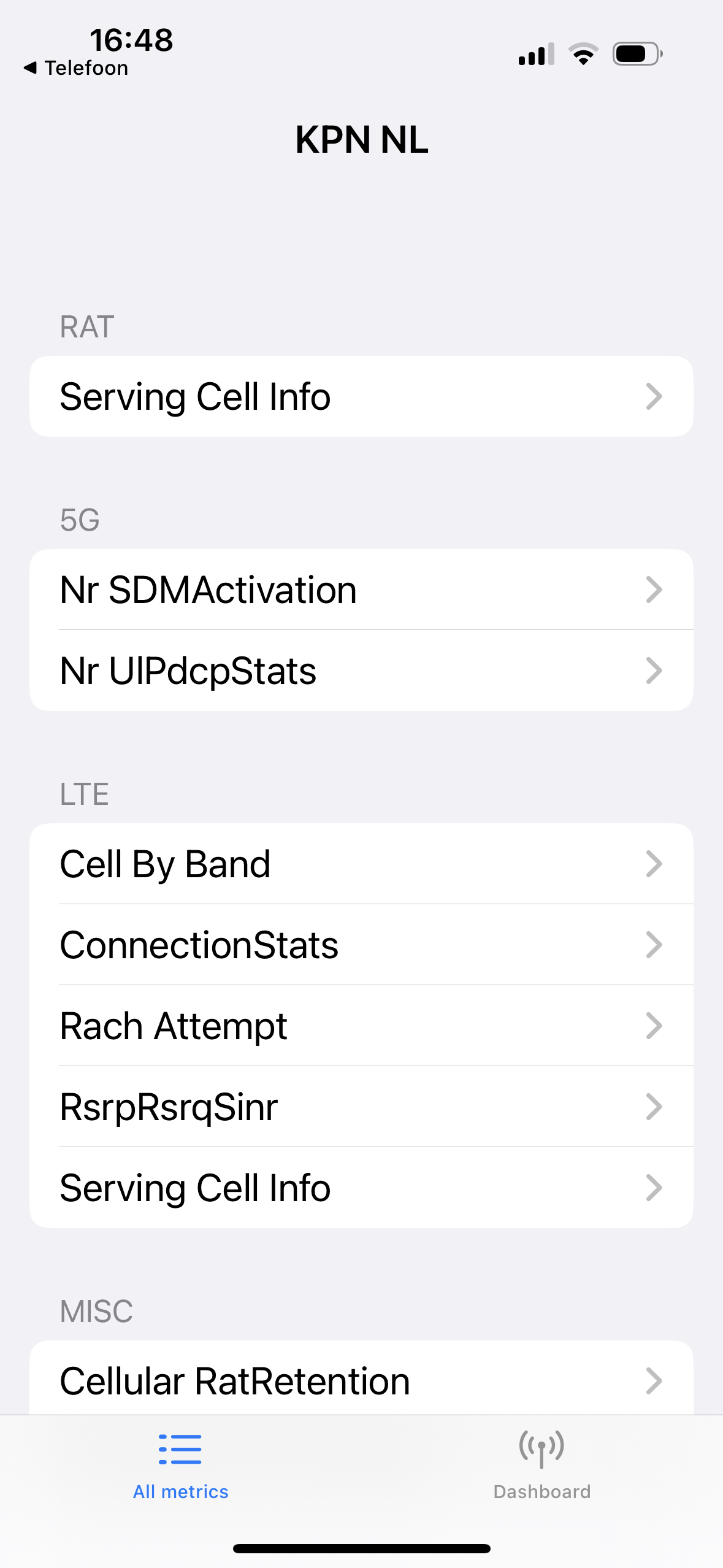 iphone cell info menu
